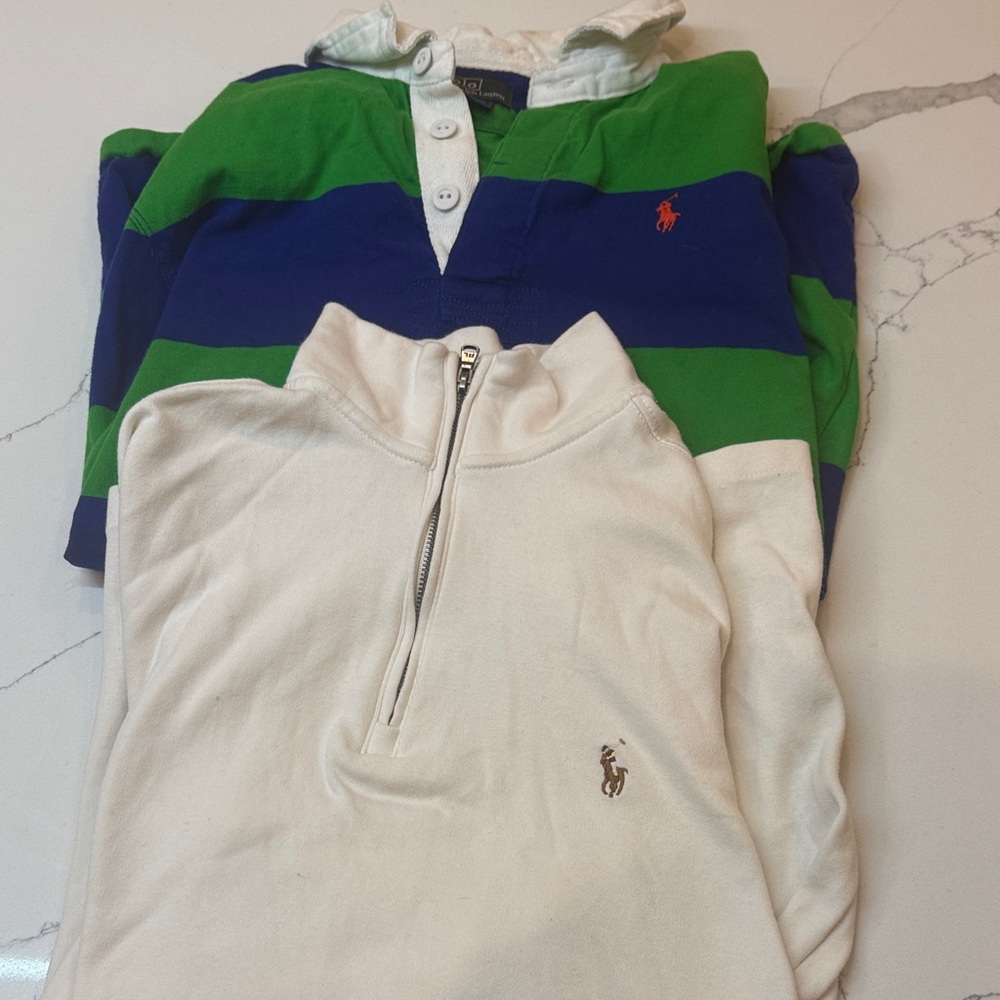 Ralph Lauren Bold Striped Rugby and Cream Zip Pullover